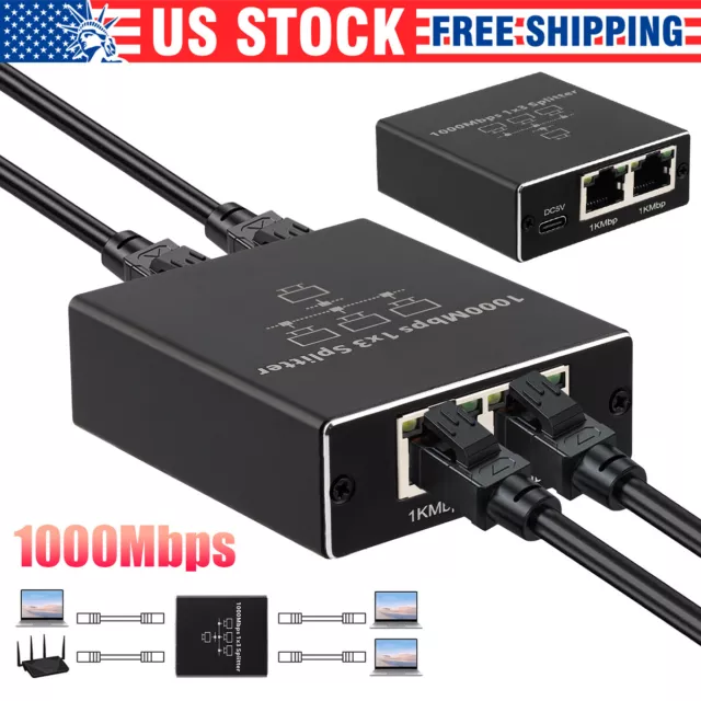 1000Mbps Ethernet Splitter 1 to 2/3/4 Way Network RJ45 Splitter Adapter Gigabit