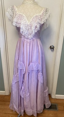 Vtg Gunne Sax Dress Lilac Pink Lavender Maxi Lace Sz 3 Jessica McClintock