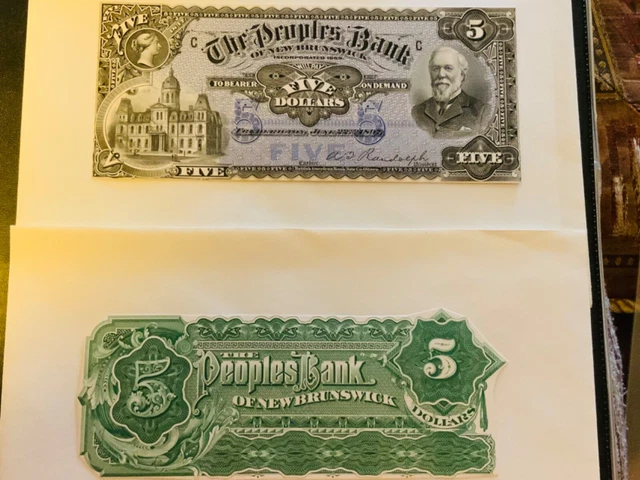 1897 The People’s Bank of New Brunswick 5 Dollars Face and Back Proof Mint