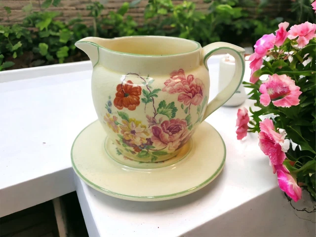 Antique Royal Winton Grimwades England Floral Chintz Painted Creamer Saucer Dish