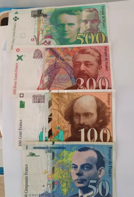 4-BILLETS--500-Curie-1994--200-Eiffel-1996--100-Cezanne-1998--50-Exupery-1997-fr 3