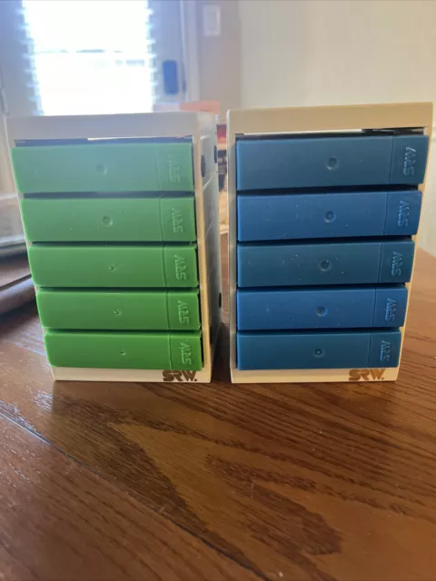 Lot Of 2 SRW 10 Micro Disk Cube Cases 3.5" Disk Storage Vintage Green & Blue