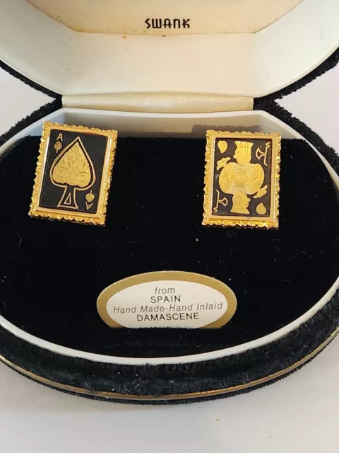 MINT Swank Damascene Cufflinks Poker King Ace Spades Playing Cards original box