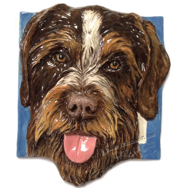 German Wirehair Pointer Ceramic handmade bas-relief dog Plaque Alexander Art