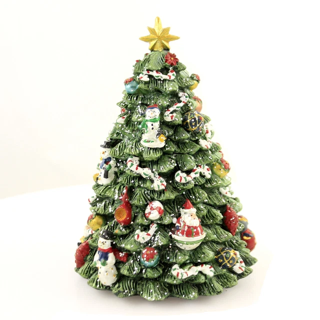 Christmas Chirstmas Tree Music Box Polyresin Musical Gold Star 55112.