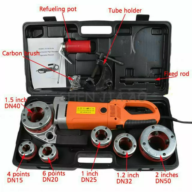 Handheld Electric Pipe Threader Threading Machine W/6 Pipe Cutter 1/2" - 2"