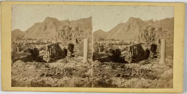 Stéréo, Italie, Taormina, vue prise des ruines du théâtre antique Vintage stereo