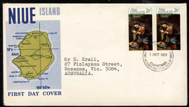 Niue 1970 Christmas FDC -  Pair Of Stamps - Good Used