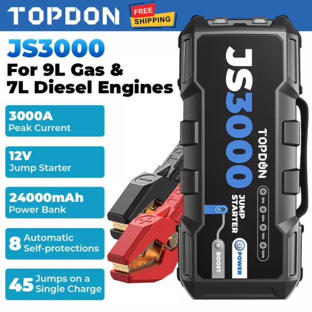 TOPDON 3000A Auto Starthilfe 12V Jump Starter KFZ PowerBank Ladegerät Booster