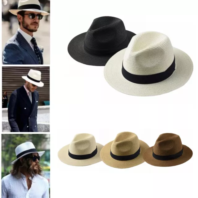 Straw Summer Hat Mens Ladies Panama Style Sun Hat Crushable Wide Brim Fedora