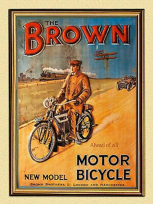 PLAKAT BROWN BROTHERS MOTORRAD LONDON MANCHESTER Faksimile 187 im Goldrahmen PLAKAT BROWN BROTHERS MOTORRAD LONDON MANCHESTER Faksimile 187 im Goldrahmen