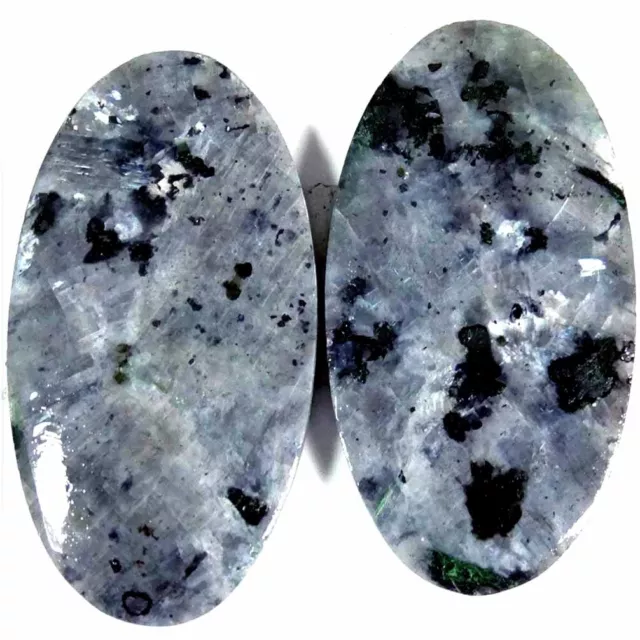 36.75Cts. 17X32X4mm 100% Natural Royal Larvikite Oval Cab Matched Pair Gemstone
