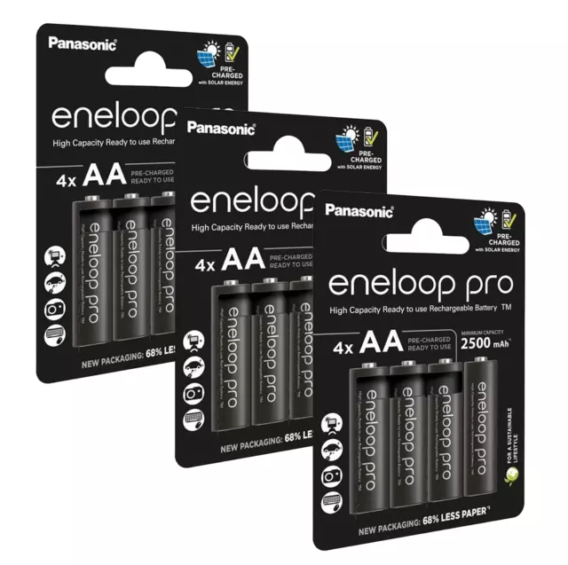 12 Panasonic eneloop Pro Aa batteries Eco Rechargeable HR6 4BL 1.2V 2500mAh Neuf