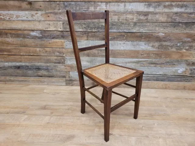 Antique Edwardian Oak Ladder Back Bergere Rattan Cane Seat Chair