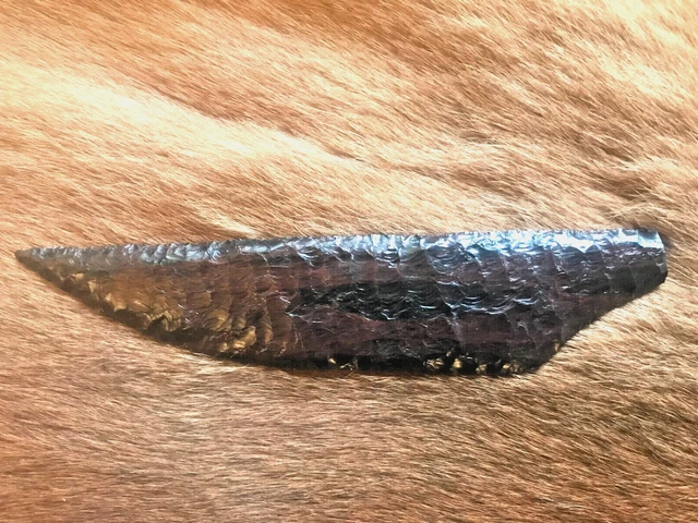 Knapped dark Mahogany obsidian knife blade DIY  7 1/2 " x 1 5/8 primitive weapon