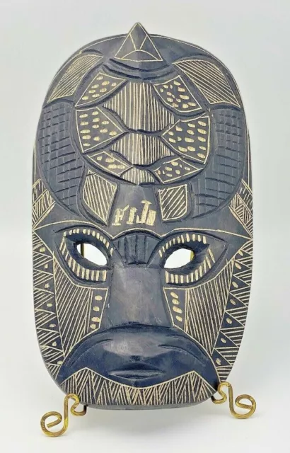 Tiki Bar Fiji Wood Tribal Mask Turtle Motif Hand Carved Painted