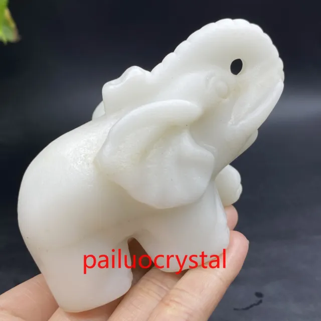 350g+ 4" Natural White Jade Elephant Quartz Crystal Skull Carved Figurines 1pc