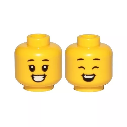 LEGO - Minifig, Head Child Black Eyebrows, Big Smile, Teeth, Open / Closed Eyes