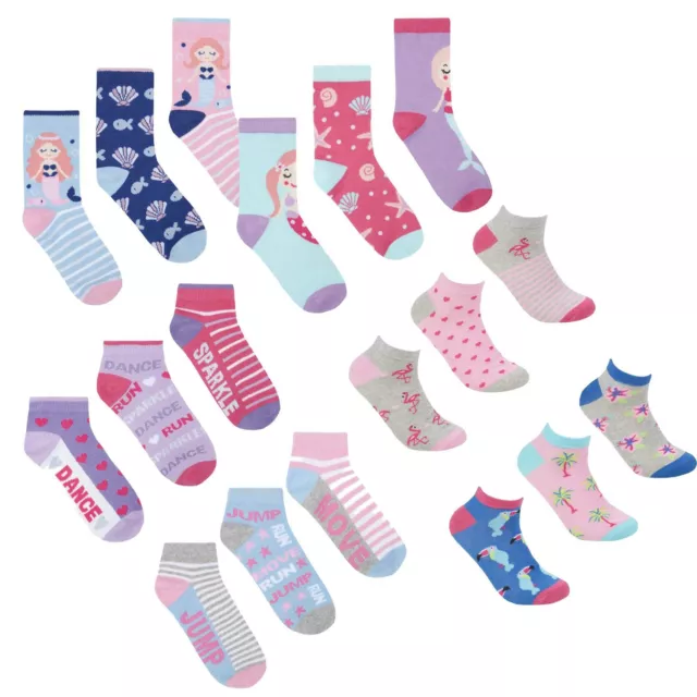 6 pairs Girls Kids Novelty Cotton Rich Mermaid Design Socks /  Trainer Liners