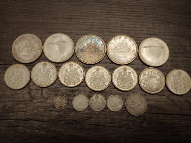 Canada Silver Lot .800 Dollar, Half, Quarter, Dime, 5 cent 1899-1967 $9.10 FV
