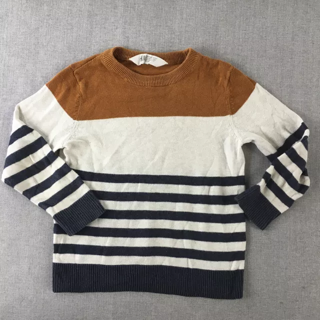 H&M Kids Boys Knit Sweater Size 3 - 4 Years Brown White Blue Striped Jumper