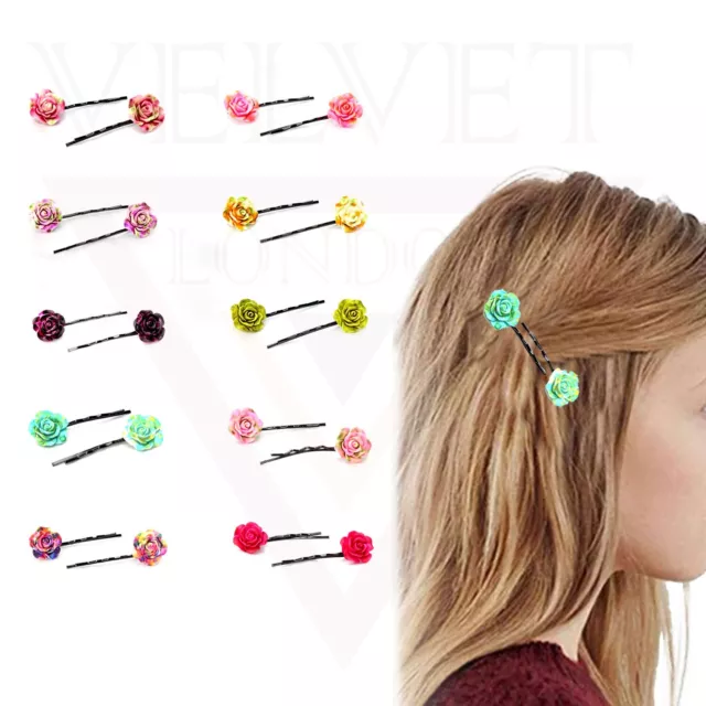 20x Hair Pin Colorful Rose Flower Bobby Pins Hair Clips Metal Grips Slide Pin UK