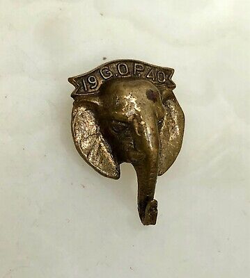 VTG Dated 1940 Figural GRAND OLE PARTY GOP Elephant Head Republican LAPEL PIN