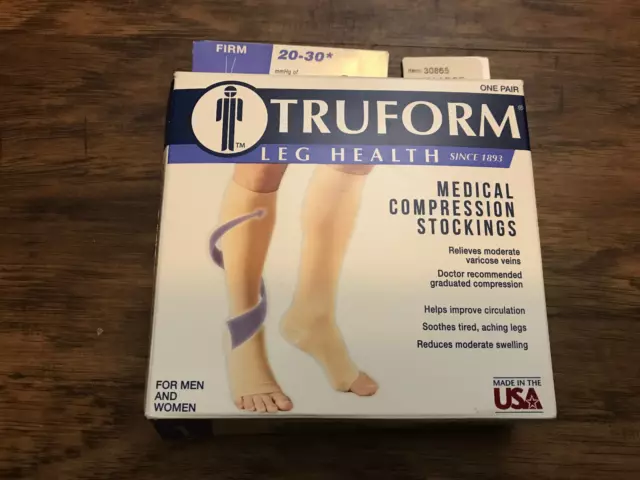 TRUFORM Leg Health Knee High Medical Compression Stocking Beige Open Toe X-Large