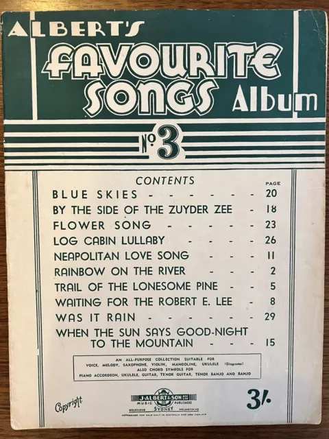 Vintage 1936 Albert's Favourite Songs Album No. 3 Sheet Music Rare