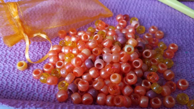 100 Plastic Pony Beads Barrel Shaped Orange Colour Craft work jewellery making