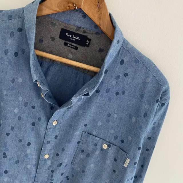 Camisa PAUL SMITH London Talla XXL 2XL para hombre con puntos azules ajuste a medida manga larga