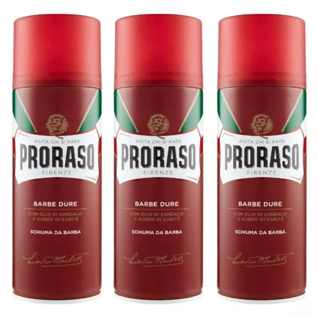 Proraso Schiuma Da Barba Emolliente Lenitiva Barba Dura Olio Sandalo 3pz 400ml