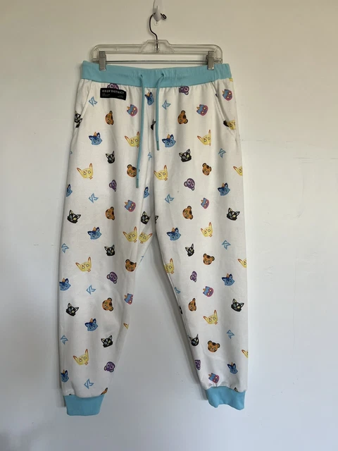 KREW TEDDIES ALLOVER PATTERN WHITE JOGGERS Sz Large