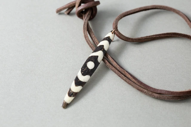 Leather Batik African Tribal Spike Pendant Necklace