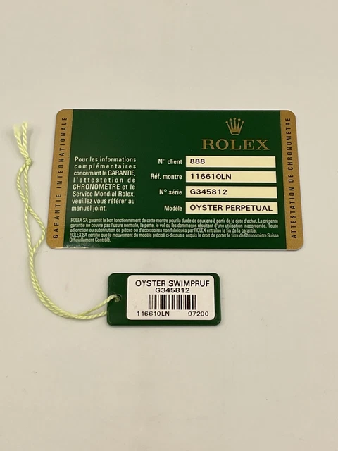 Garanzia card rolex hotsell