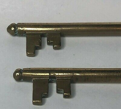 Victorian Brass Cabinet mortice key pair original 89 mm long well made 2