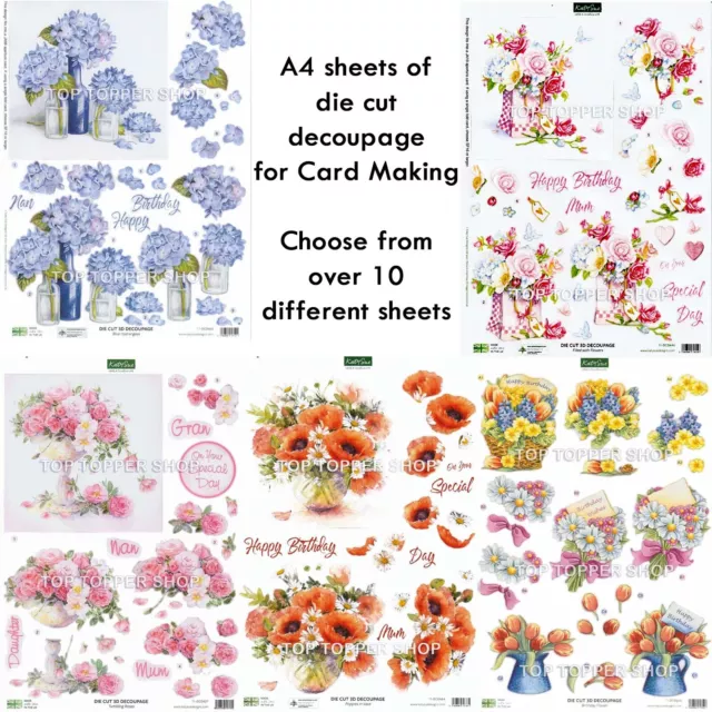 1 A4 Sheet Floral & Animal Themed Die Cut Decoupage Choice of Katy Sue Designs