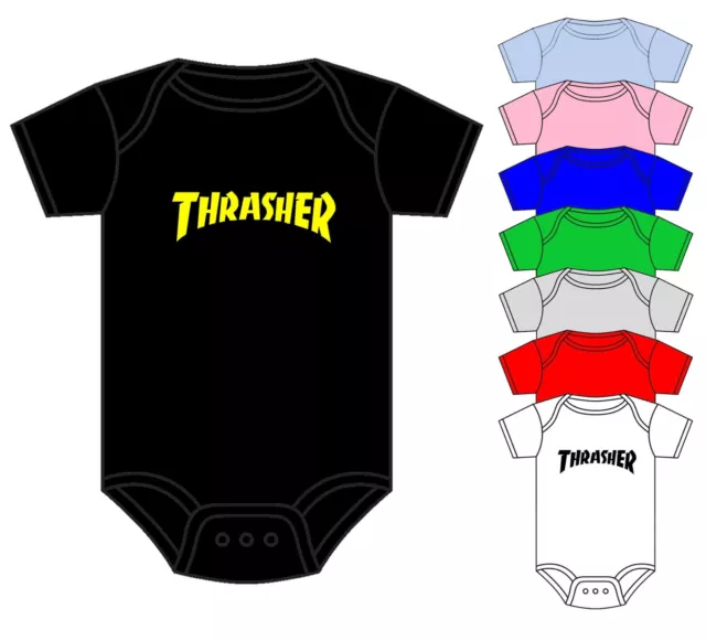 Thrasher Baby Grow Baby Vest Skater Bmx Skate Board Asst Colours 0-18 Months New
