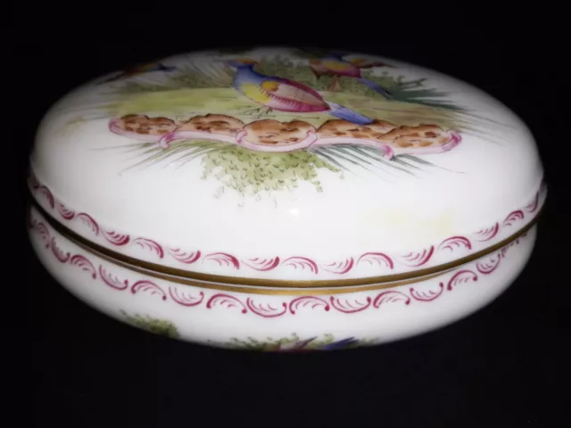 ROVINA BONBONNIERE  EN PORCELAINE DECOR D'OISEAUX EPINAL   14 X 9,5 cm  N°719/7