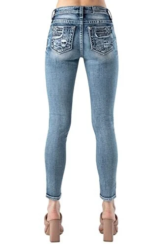 Miss Me Women's Blowout USA Flag Embellished Pockets Mid-Rise Skinny Jeans