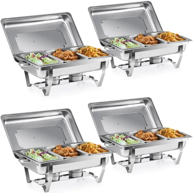 Chafing Dish Buffet Set 4 Pack 9L Stainless Steel Food Warmers 1/3 Food Pans