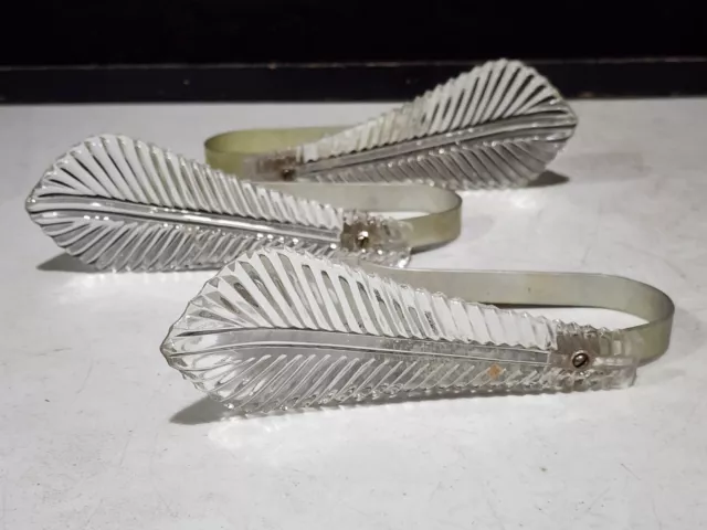 Set of 3 Vintage Glass Feathers Drapery Curtain Tie Back Holders Metal Arms