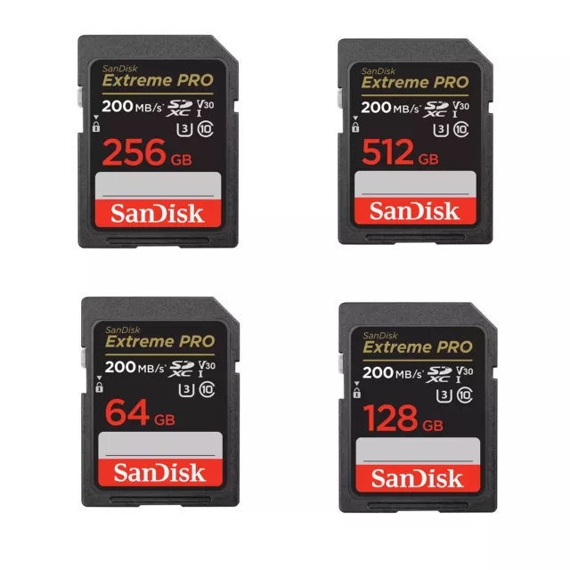 SanDisk 32GB 64GB 128GB 256GB 512GB 1TB Extreme Pro 200MB/s SDXC Memory Card