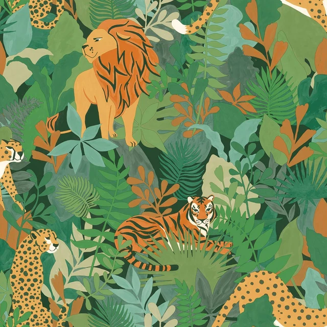 Papier Peint Intissé Animaux De La Jungle Girafe Éléphant Lion Poster
