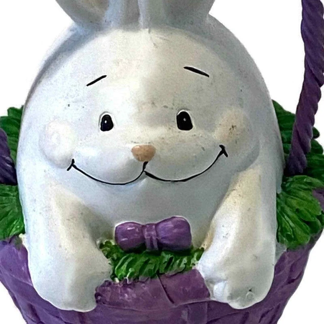 Egg Shaped White Bunny in Painted Purple Easter Basket Tree Ornament Rabbit