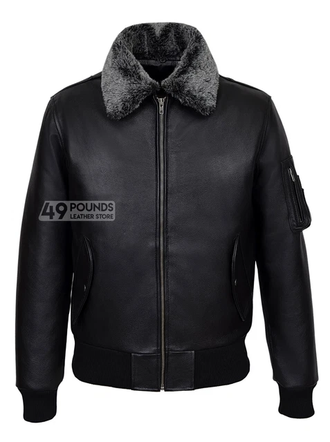 Men's Army Bomber Jacket Fur Collar REAL Cowhide LEATHER Air Force PILOT Jacket