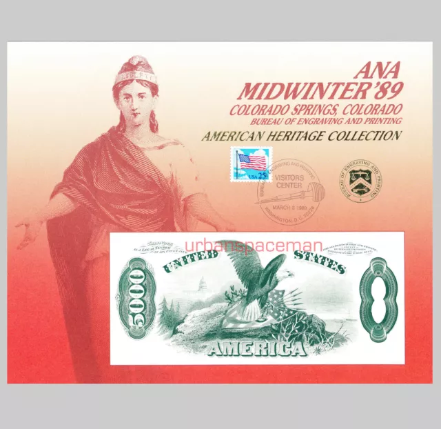 B124 ANA MidWinter 89 BEP Souvenir Card $5000 Legal Tender 1878 back VC Cxl