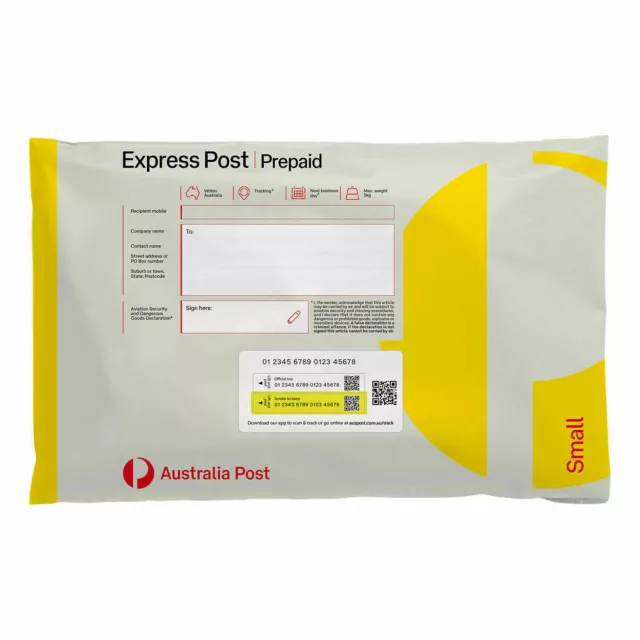 10 x Australia Post Express Prepaid Satchel Small Fit Up to 5KG