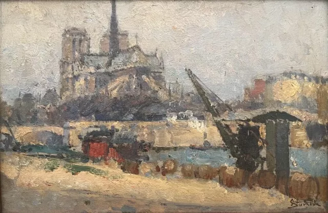 Peinture Cathédrale Notre Dame de Paris Exposé au Salon 1931 Signé Jean Sumida