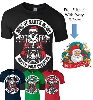 Figli di Santa Da Uomo T-Shirt Divertente Da Motociclista Top decembeard fantasia Natale Regalo Di Natale